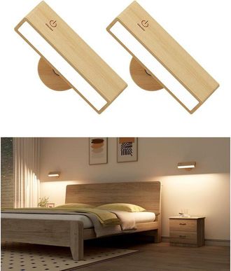 OEM Aplique De Pared Interior Con Pilas, Paquete De 2, Madera, Aplique Sin Conexi&oacute;n El&eacute;ctrica, L&aacute;mpara De Pared Inal&aacute;mbrica, Regulable, Control T&aacute;ctil, L&aacute;