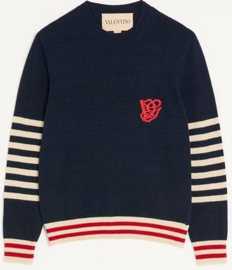 Valentino Maglia Valentino In Lana Con Ricamo Vg Uomo NAVY/BURRO XL