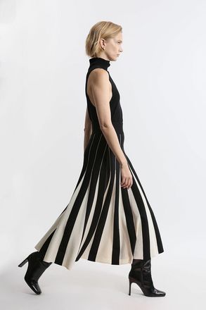 Karen Millen Womens Pointelle Knit Colour Blocked Pleated Skirt - Monochrome Multi - Size X-Small