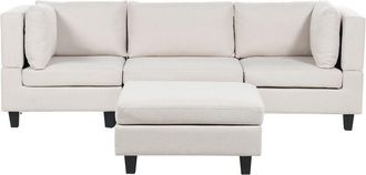 Beliani Sofá modular moderno 3 plazas tapizado tela poliéster respaldo acolchado con otomana beige claro Unstad