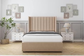 Comfort Beds Palermo Plush Divan Set No Drawers-54 Wingback in Stone | Size: Small Single