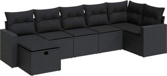 vidaXL Set De Sof&aacute;s De Jard&iacute;n 7 Pzas Con Cojines Rat&aacute;n Sint&eacute;tico Negro Vidaxl