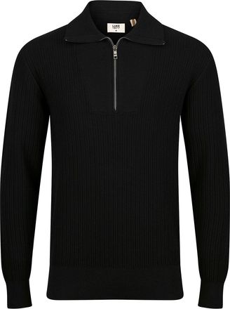 Luke 1977 Mens Lifton Quarter Zip Knitted Funnel in Black Cotton - Size X-Large