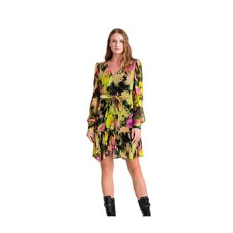 Twinset Korte Jurk Bloemen - 44 - Dames - Korte kleedjes - Veelkleurig - S - Kleedjes