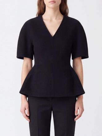 Lisa Yang V-Neck Wool and Cashmere Short-Sleeve Top with Ruffles