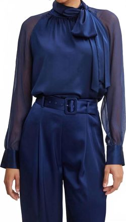 Elie Tahari Chiffon Silk Tie Shirt In Midnight