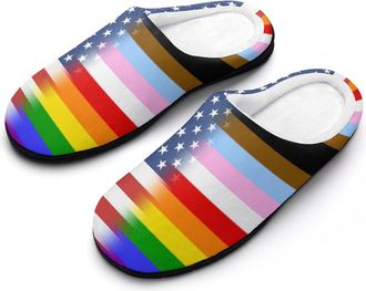 Generic LGBTQ Transgender US Flag Funny Mens Cotton Slippers Soft Non-Slip Rubber Sole House Slipper Indoor Outdoor