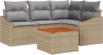 vidaXL Garden Sofa Set with Cushion 5 pcs Beige Poly rattan Vidaxl