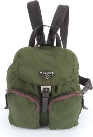Prada Brown Green Nylon Leather Backpack (Pre-Owned)