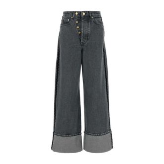 Ganni Wide Jeans, female, Black, Size: W27 L33 Double Fly Baggy Jeans