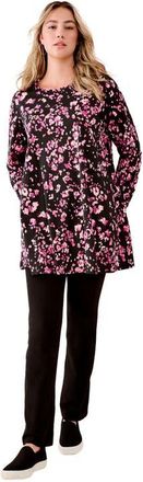 Roaman's Ultimate Long Sleeve Crewneck Swing Tunic in Black Abstract Ditsy at Nordstrom, Size 12