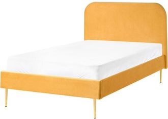 Beliani Cama Con Somier Tapizada En Terciopelo 120 X 200 Cm Minimalista Con Cabecero Amarillo Flayat