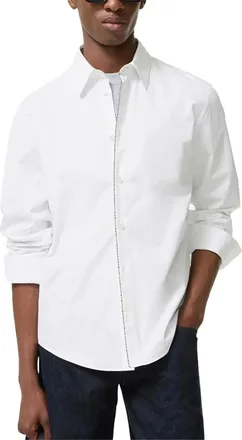 Burberry Cotton Poplin with Check Trim Shirt - White