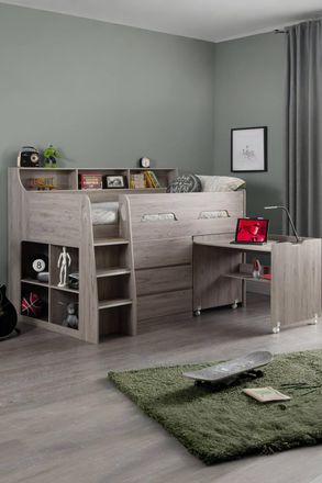Julian Bowen Jupiter Midsleeper Cabin Bed with Desk in Grey | Size: Single