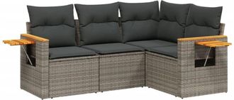 vidaXL Vidaxl - Set De Sof&aacute;s De Jard&iacute;n 4 Pzas Y Cojines Rat&aacute;n Sint&eacute;tico Gris