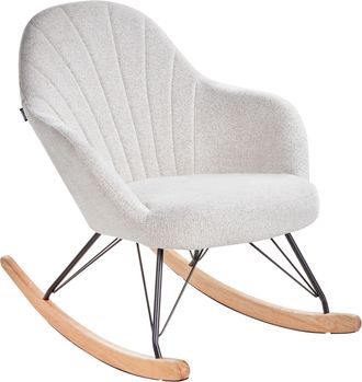 Beliani Beliani - Silla Mecedora De Tela Asiento De Poli&eacute;ster Patas De Metal Patines De Madera Dise&ntilde;o Moderno Blanco Crema Skale