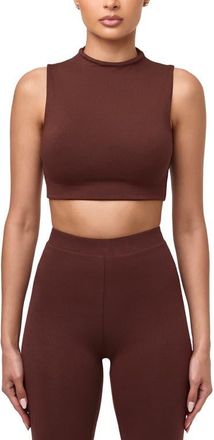 Naked Wardrobe Mock Neck Crop Tank in Chocolate at Nordstrom, Size X-Large