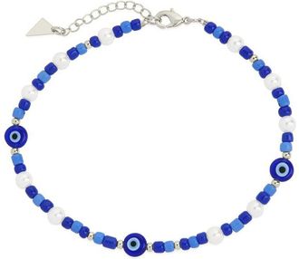 Sterling Forever Silver 5.5Mm Pearl Sibyl Evil Eye Charm Anklet