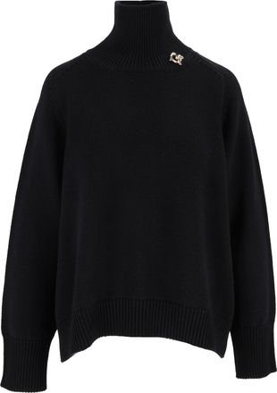 Fabiana Filippi Navy High-Neck Cropped Merino Wool Sweater