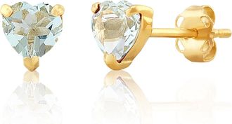 MAX + STONE 14K White or Yellow Gold 3 Prong Heart Shape Gemstone Stud Earrings