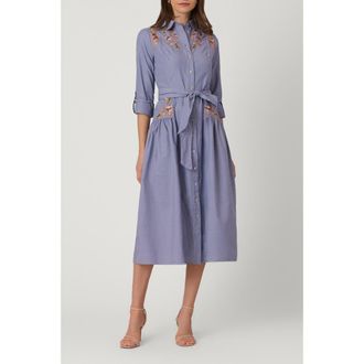 Shoshanna Embroidered Pinstripe Caldwell Dress in Lapis Multi at Nordstrom, Size 10