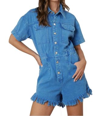 Peach Love California Washed Romper In Blue
