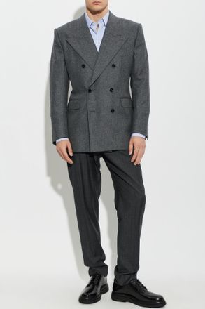 Dolce & Gabbana Wool Blazer With Double Vent, Mens, Grey