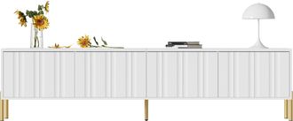 STILVORA Mueble De Tv Con 4 Puertas Y 8 Compartimentos, Patas Doradas 15 Cm, Puertas Ranuradas, Estilo Moderno, 190&times;38&times;48 Cm, Mdf, Blanco