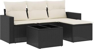 vidaXL Set De Muebles De Jard&iacute;n 5 Pzas Y Cojines Rat&aacute;n Sint&eacute;tico Negro Vidaxl