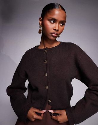 River Island Cardigan color marrone scuro con maniche strutturate