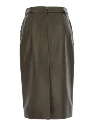 Max Mara Womens Skirt Fantino Khaki Green Leather Lamb