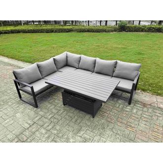 Fimous 5 Piece 6 Seater Aluminium Dining Set with Cushions, Grey in Dark Grey