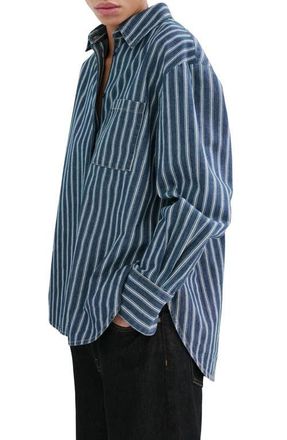 Mango Stripe Oversize Denim Shirt in Blue at Nordstrom, Size 10