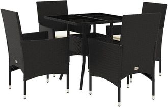 vidaXL Set Comedor Jard&iacute;n 5 Pzas Cojines Rat&aacute;n Sint&eacute;tico Vidrio Negro Vidaxl