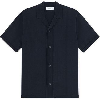 Les Deux Emmett Arabesque Knit Cotton Camp Shirt in Dark Navy at Nordstrom, Size Xx-Large