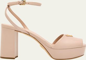 Prada Nappa Triangle Peep-Toe Platform Sandals