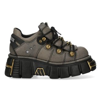 New Rock bruin-grijze leren gotische platform enkellaarsjes - M-120N-C119