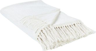 Beliani Beliani - Blanket Bed Throw Cotton Chevron Pattern with Fringes 200 x 220 cm White Ampara
