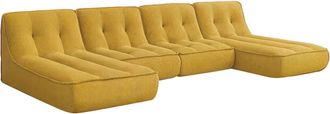 Oviala Sof&aacute; modular con 2 chaise longues de tela 320 cm 4 plazas amarillo