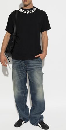 Palm Angels Cotton T-shirt With Printed Logo, Mens, Black
