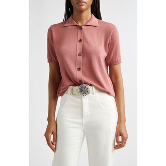Eleventy Micro Sequin Silk & Cotton Polo in Raspberry at Nordstrom, Size Medium