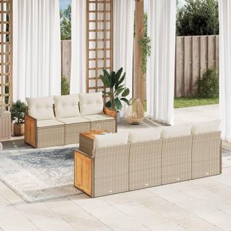 vidaXL Vidaxl - Juego De Sof&aacute;s De Jard&iacute;n Con Cojines Beige 8 Pzas Rat&aacute;n Pe
