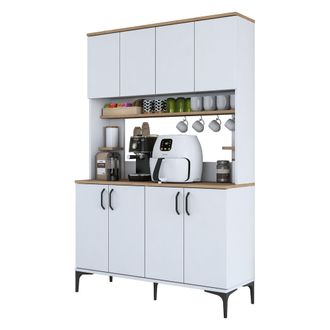 Dmora Credenza Ceccano, Aparador 7 Estantes, 8 Compartimentos, 8 Puertas, 120x40x184h Cm Blanco