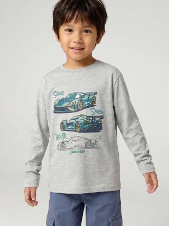 Vertbaudet Jungen Shirt mit witzigem Sport-Print grau meliert