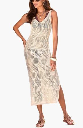 Lascana Womens Crochet Midi Dress Cover Up in Beige Gold at Nordstrom, Size 14