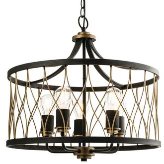 Loops Multi Light Ceiling Pendant 5 Bulb MATT BLACK & BRONZE Vintage Chandelier Lamp