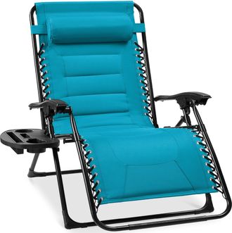 Best Choice Products Oversized Padded Zero Gravity Chair, Folding Outdoor Patio Recliner w/ Side Tray - Aqua Blue