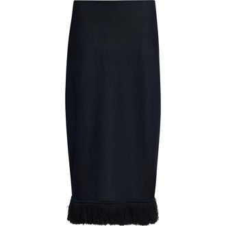 Bottega Veneta Fringe Double Layer Silk Sweater Skirt in 4073 Midnight Blue/Chalk at Nordstrom, Size Medium