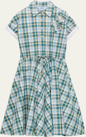 Prada Embroidered Checked Cotton Midi Polo Dress