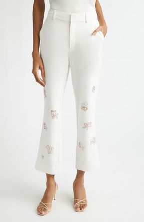 Cinq &agrave; Sept Kerry Crystal Studded Crop Pants in Ivory Multi at Nordstrom, Size 12